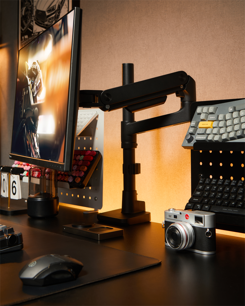 Stylish desk setup with a monitor arm